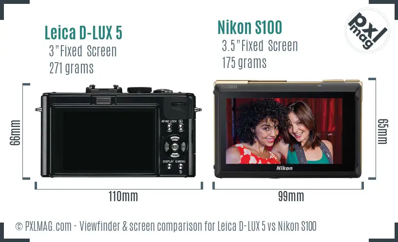 Leica D-LUX 5 vs Nikon S100 Screen and Viewfinder comparison