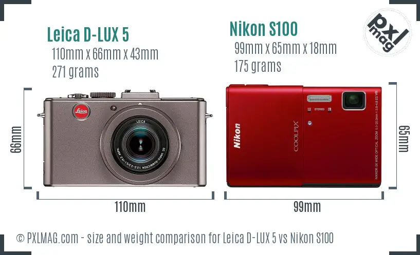 Leica D-LUX 5 vs Nikon S100 size comparison