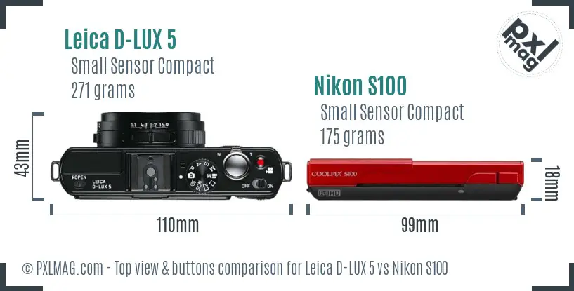 Leica D-LUX 5 vs Nikon S100 top view buttons comparison