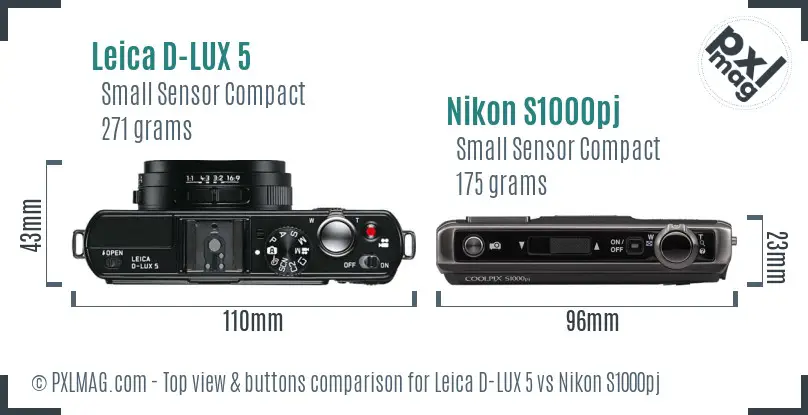 Leica D-LUX 5 vs Nikon S1000pj top view buttons comparison