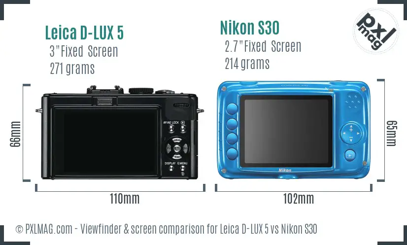 Leica D-LUX 5 vs Nikon S30 Screen and Viewfinder comparison