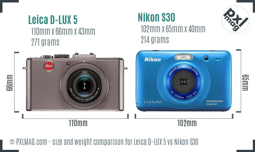 Leica D-LUX 5 vs Nikon S30 size comparison