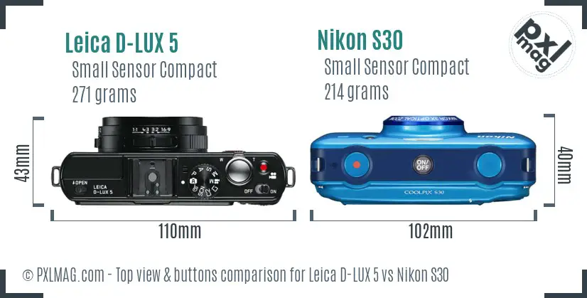 Leica D-LUX 5 vs Nikon S30 top view buttons comparison