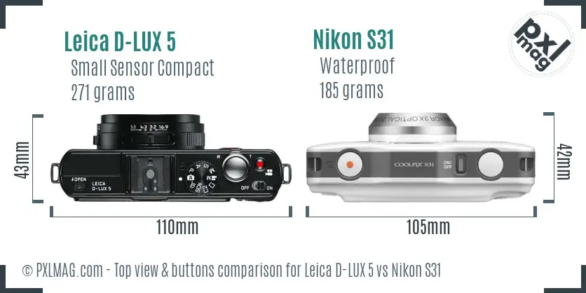 Leica D-LUX 5 vs Nikon S31 top view buttons comparison