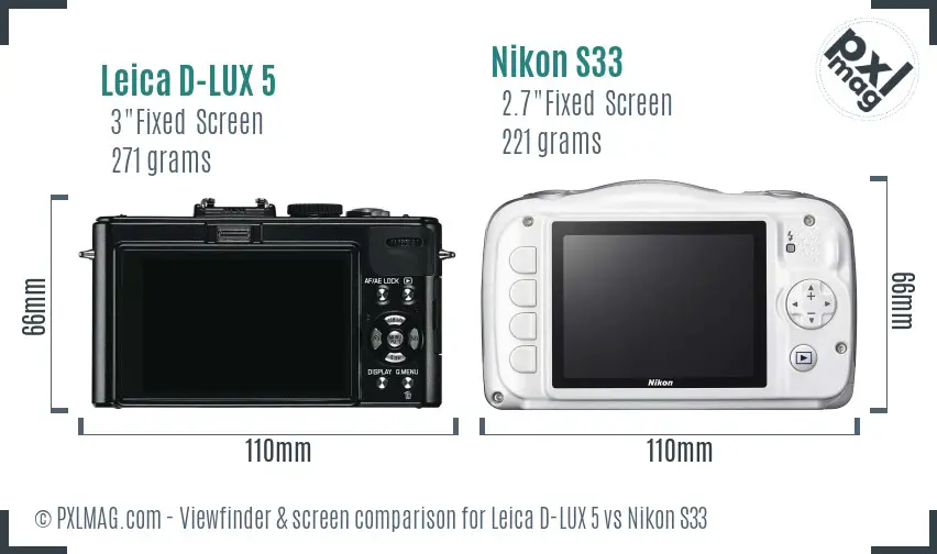 Leica D-LUX 5 vs Nikon S33 Screen and Viewfinder comparison