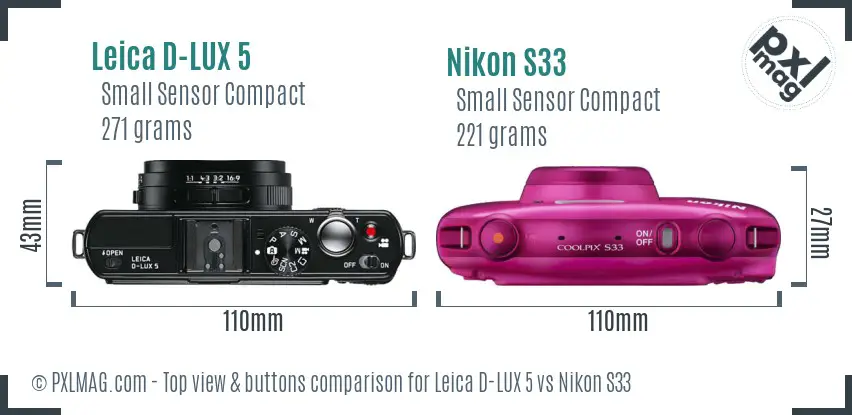 Leica D-LUX 5 vs Nikon S33 top view buttons comparison