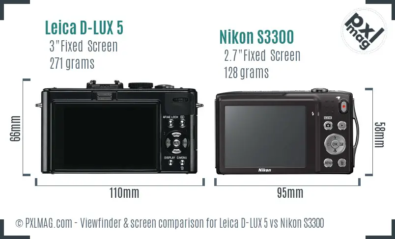 Leica D-LUX 5 vs Nikon S3300 Screen and Viewfinder comparison