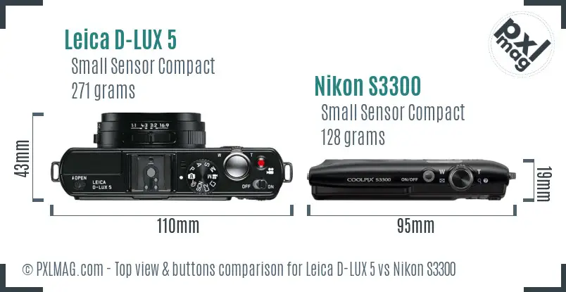 Leica D-LUX 5 vs Nikon S3300 top view buttons comparison
