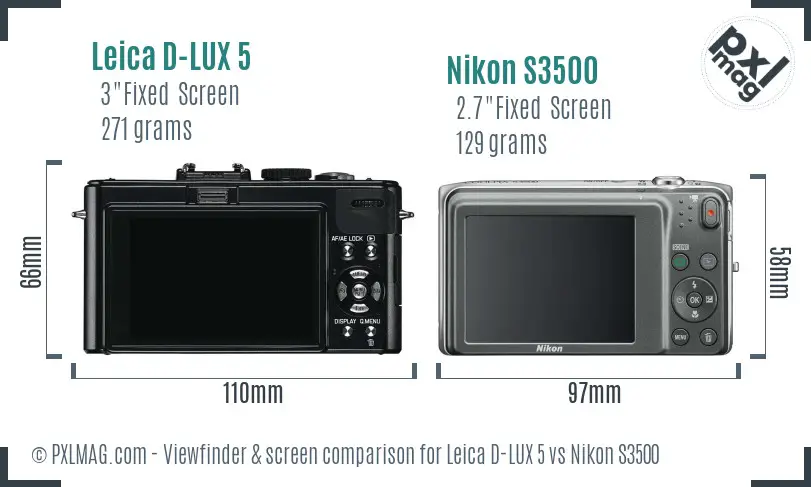 Leica D-LUX 5 vs Nikon S3500 Screen and Viewfinder comparison