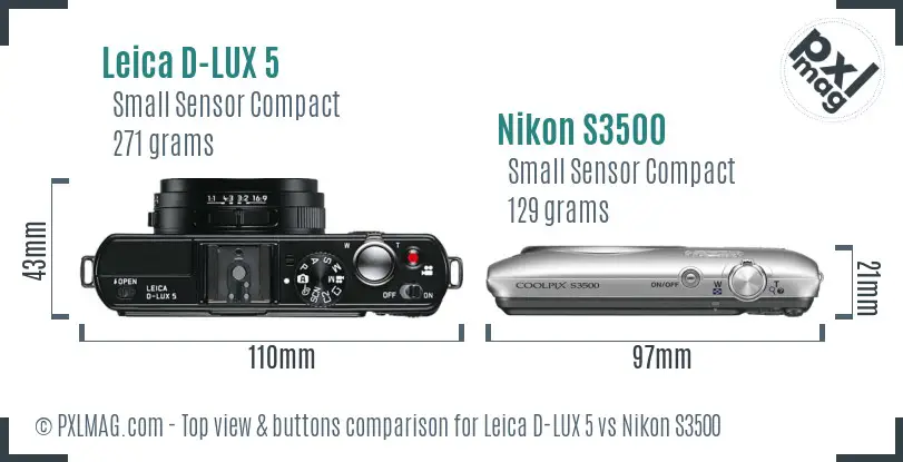Leica D-LUX 5 vs Nikon S3500 top view buttons comparison