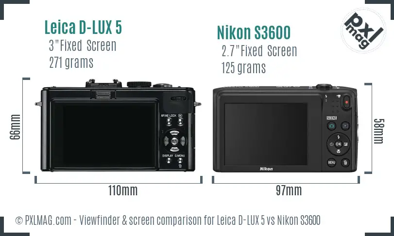 Leica D-LUX 5 vs Nikon S3600 Screen and Viewfinder comparison Leica D-LUX 5 vs Nikon S3600 Screen and Viewfinder comparison