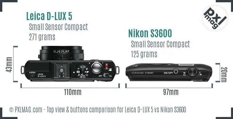 Leica D-LUX 5 vs Nikon S3600 top view buttons comparison Leica D-LUX 5 vs Nikon S3600 top view buttons comparison
