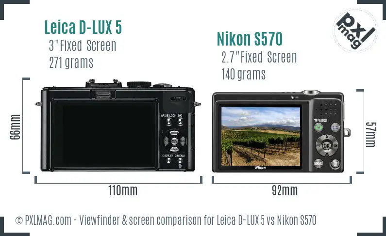 Leica D-LUX 5 vs Nikon S570 Screen and Viewfinder comparison