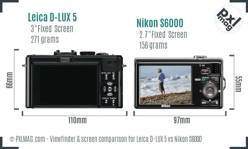 Leica D-LUX 5 vs Nikon S6000 Screen and Viewfinder comparison