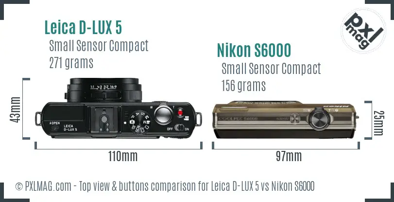Leica D-LUX 5 vs Nikon S6000 top view buttons comparison