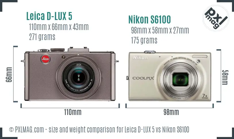 Leica D-LUX 5 vs Nikon S6100 size comparison Leica D-LUX 5 vs Nikon S6100 size comparison