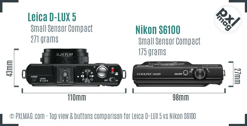 Leica D-LUX 5 vs Nikon S6100 top view buttons comparison Leica D-LUX 5 vs Nikon S6100 top view buttons comparison