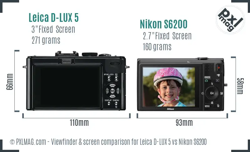 Leica D-LUX 5 vs Nikon S6200 Screen and Viewfinder comparison