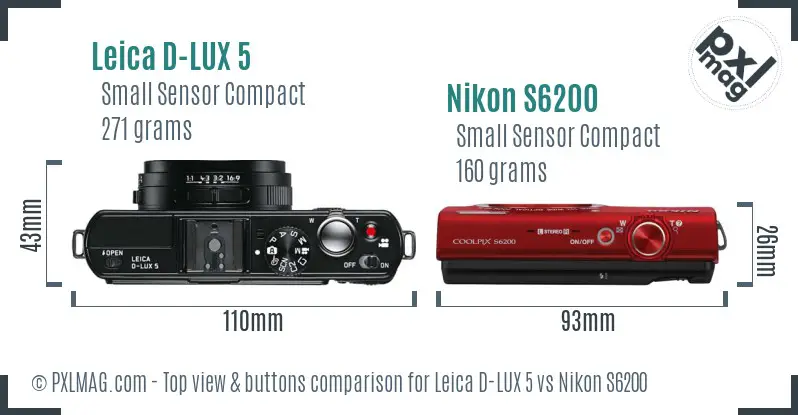 Leica D-LUX 5 vs Nikon S6200 top view buttons comparison