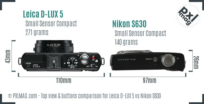 Leica D-LUX 5 vs Nikon S630 top view buttons comparison