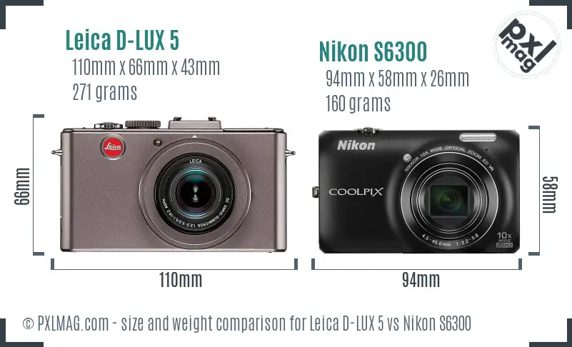 Leica D-LUX 5 vs Nikon S6300 size comparison