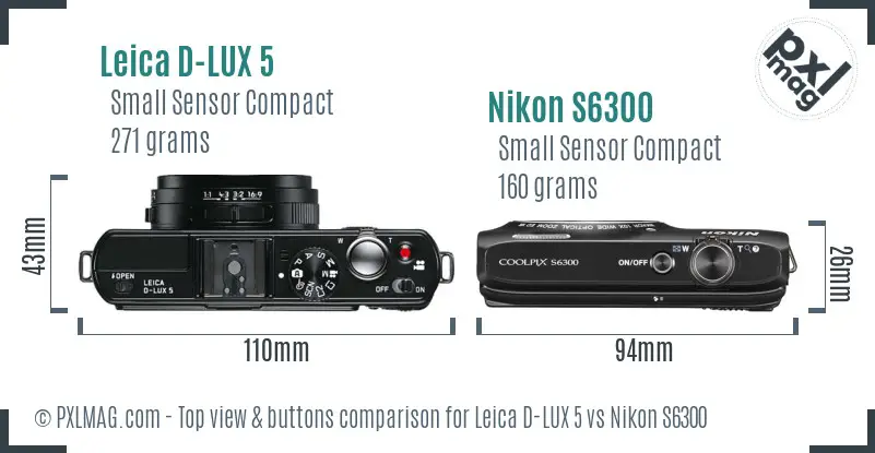 Leica D-LUX 5 vs Nikon S6300 top view buttons comparison