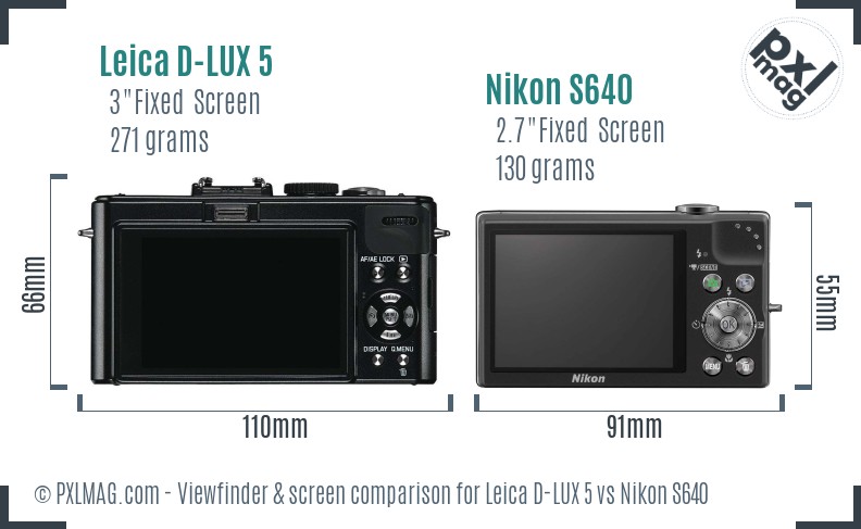 Leica D-LUX 5 vs Nikon S640 Screen and Viewfinder comparison