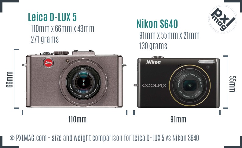 Leica D-LUX 5 vs Nikon S640 size comparison