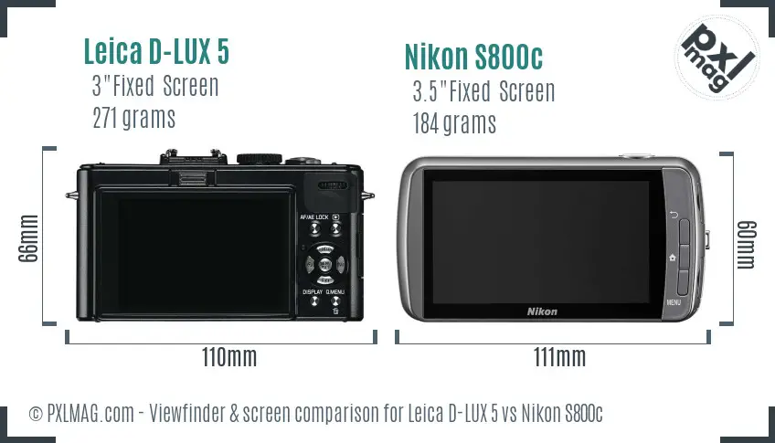 Leica D-LUX 5 vs Nikon S800c Screen and Viewfinder comparison Leica D-LUX 5 vs Nikon S800c Screen and Viewfinder comparison
