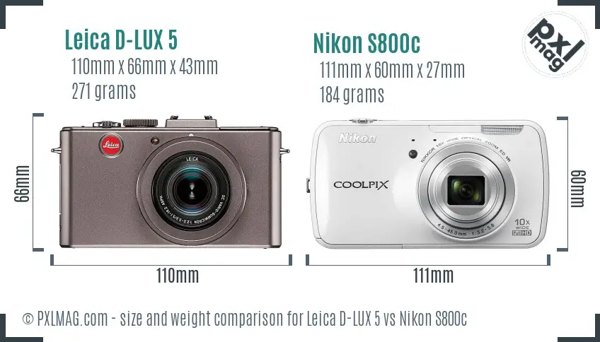 Leica D-LUX 5 vs Nikon S800c size comparison Leica D-LUX 5 vs Nikon S800c size comparison