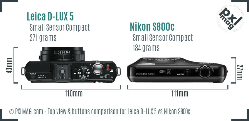 Leica D-LUX 5 vs Nikon S800c top view buttons comparison Leica D-LUX 5 vs Nikon S800c top view buttons comparison
