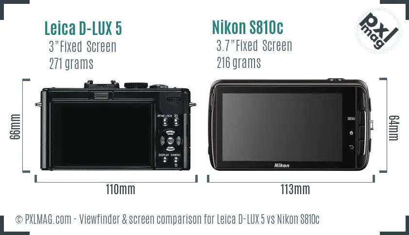 Leica D-LUX 5 vs Nikon S810c Screen and Viewfinder comparison