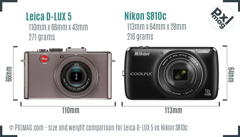 Leica D-LUX 5 vs Nikon S810c size comparison