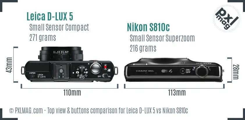 Leica D-LUX 5 vs Nikon S810c top view buttons comparison