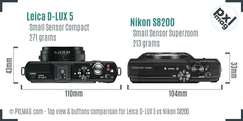 Leica D-LUX 5 vs Nikon S8200 top view buttons comparison Leica D-LUX 5 vs Nikon S8200 top view buttons comparison