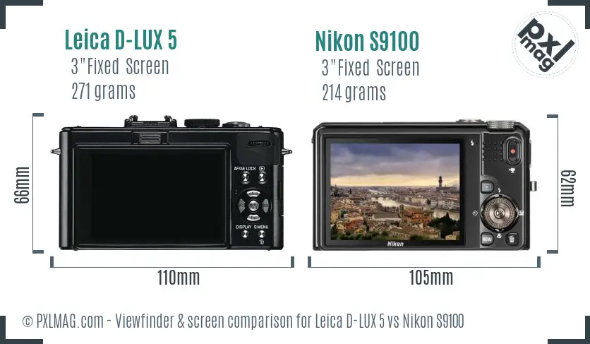 Leica D-LUX 5 vs Nikon S9100 Screen and Viewfinder comparison