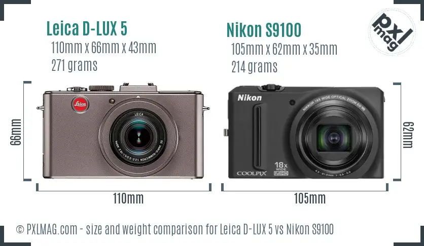 Leica D-LUX 5 vs Nikon S9100 size comparison