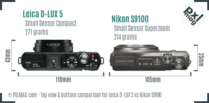 Leica D-LUX 5 vs Nikon S9100 top view buttons comparison