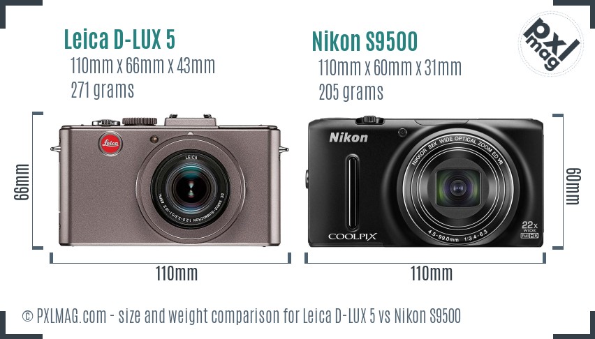 Leica D-LUX 5 vs Nikon S9500 size comparison
