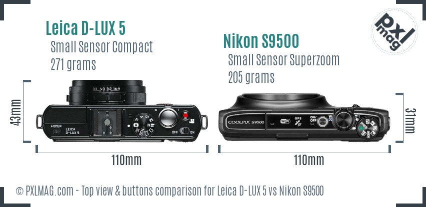 Leica D-LUX 5 vs Nikon S9500 top view buttons comparison