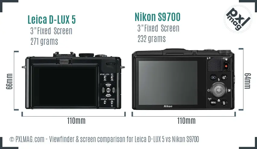 Leica D-LUX 5 vs Nikon S9700 Screen and Viewfinder comparison