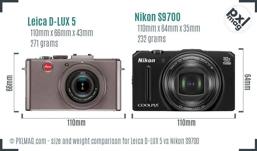 Leica D-LUX 5 vs Nikon S9700 size comparison
