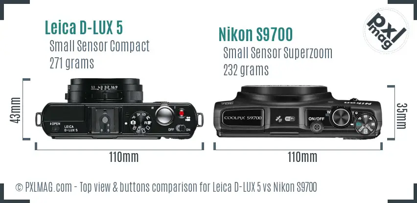 Leica D-LUX 5 vs Nikon S9700 top view buttons comparison