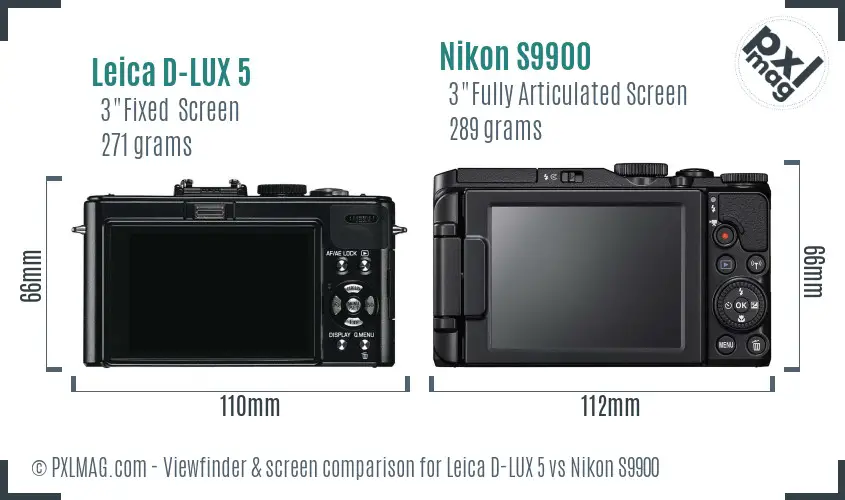 Leica D-LUX 5 vs Nikon S9900 Screen and Viewfinder comparison Leica D-LUX 5 vs Nikon S9900 Screen and Viewfinder comparison