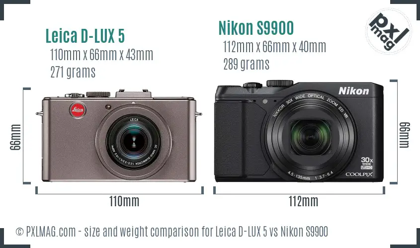 Leica D-LUX 5 vs Nikon S9900 size comparison Leica D-LUX 5 vs Nikon S9900 size comparison