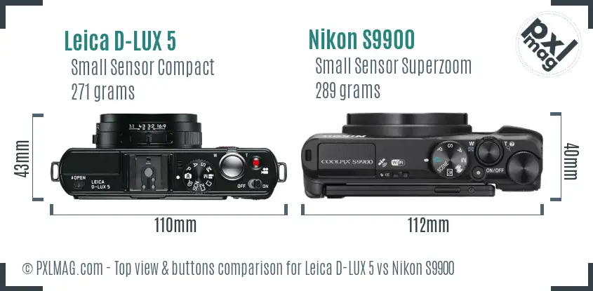 Leica D-LUX 5 vs Nikon S9900 top view buttons comparison Leica D-LUX 5 vs Nikon S9900 top view buttons comparison