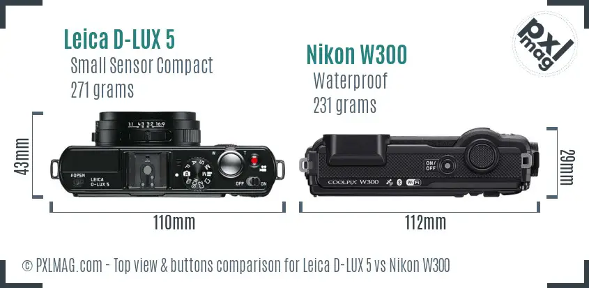 Leica D-LUX 5 vs Nikon W300 top view buttons comparison Leica D-LUX 5 vs Nikon W300 top view buttons comparison
