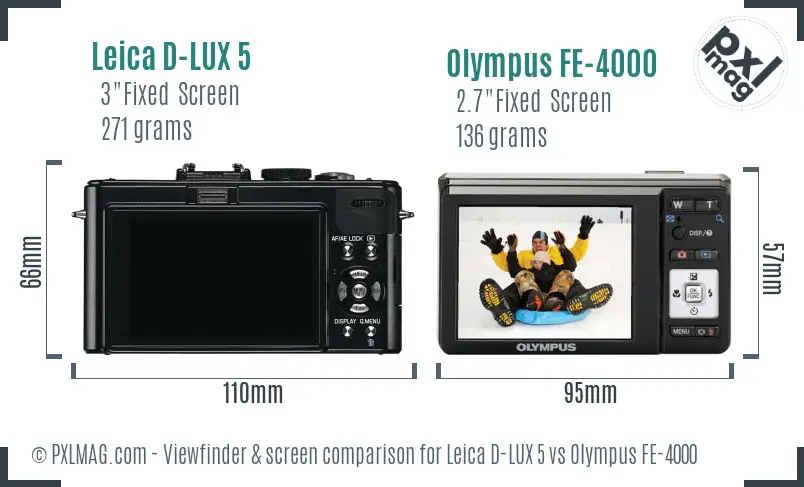 Leica D-LUX 5 vs Olympus FE-4000 Screen and Viewfinder comparison