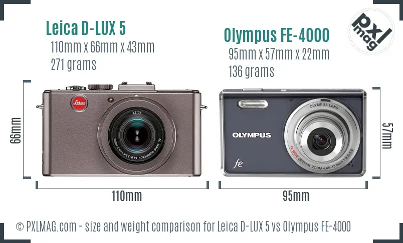 Leica D-LUX 5 vs Olympus FE-4000 size comparison