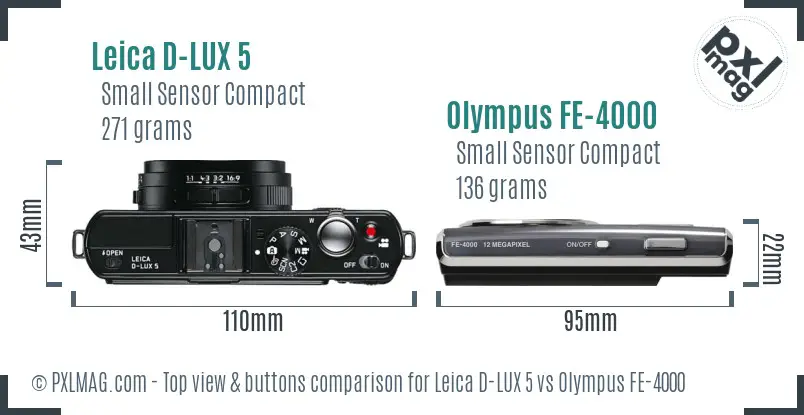 Leica D-LUX 5 vs Olympus FE-4000 top view buttons comparison